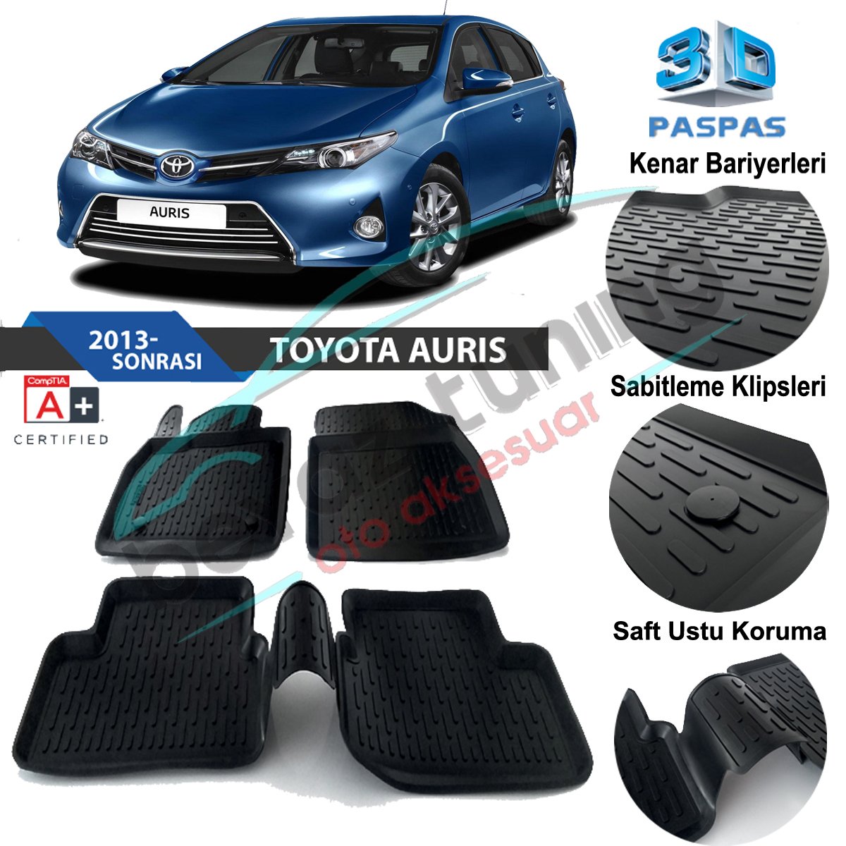 Toyota Auris Havuzlu 3D Paspas Niken Siyah 2012 Sonrası