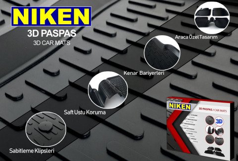 Toyota Corolla Havuzlu 3D Paspas Niken Siyah 2007-2012