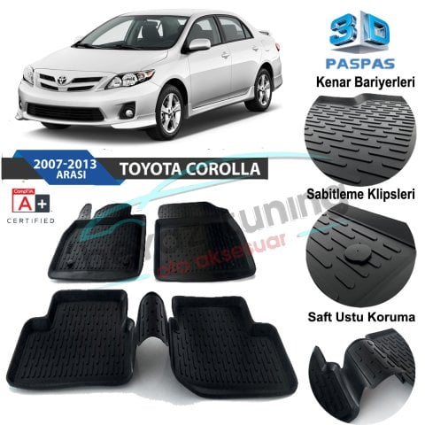 Toyota Corolla Havuzlu 3D Paspas Niken Siyah 2007-2012