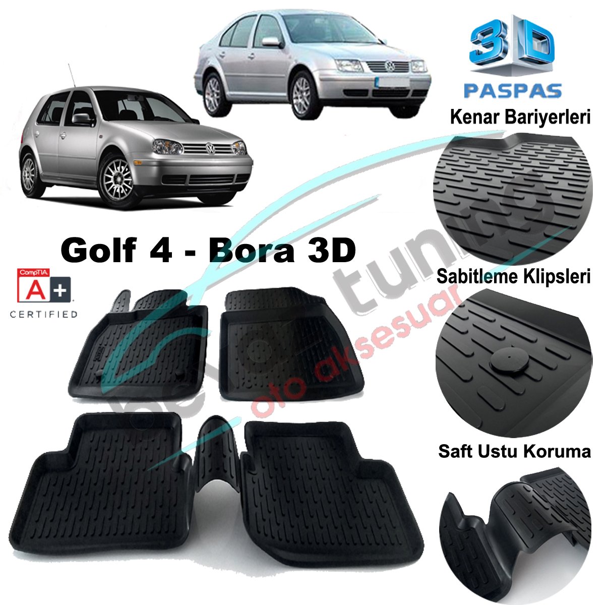 Volkswagen Golf 4 Havuzlu 3D Paspas Niken Siyah