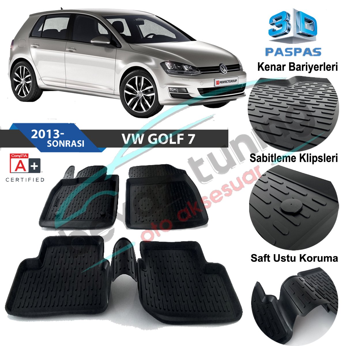 Volkswagen Golf 7 Havuzlu 3D Paspas Niken Siyah