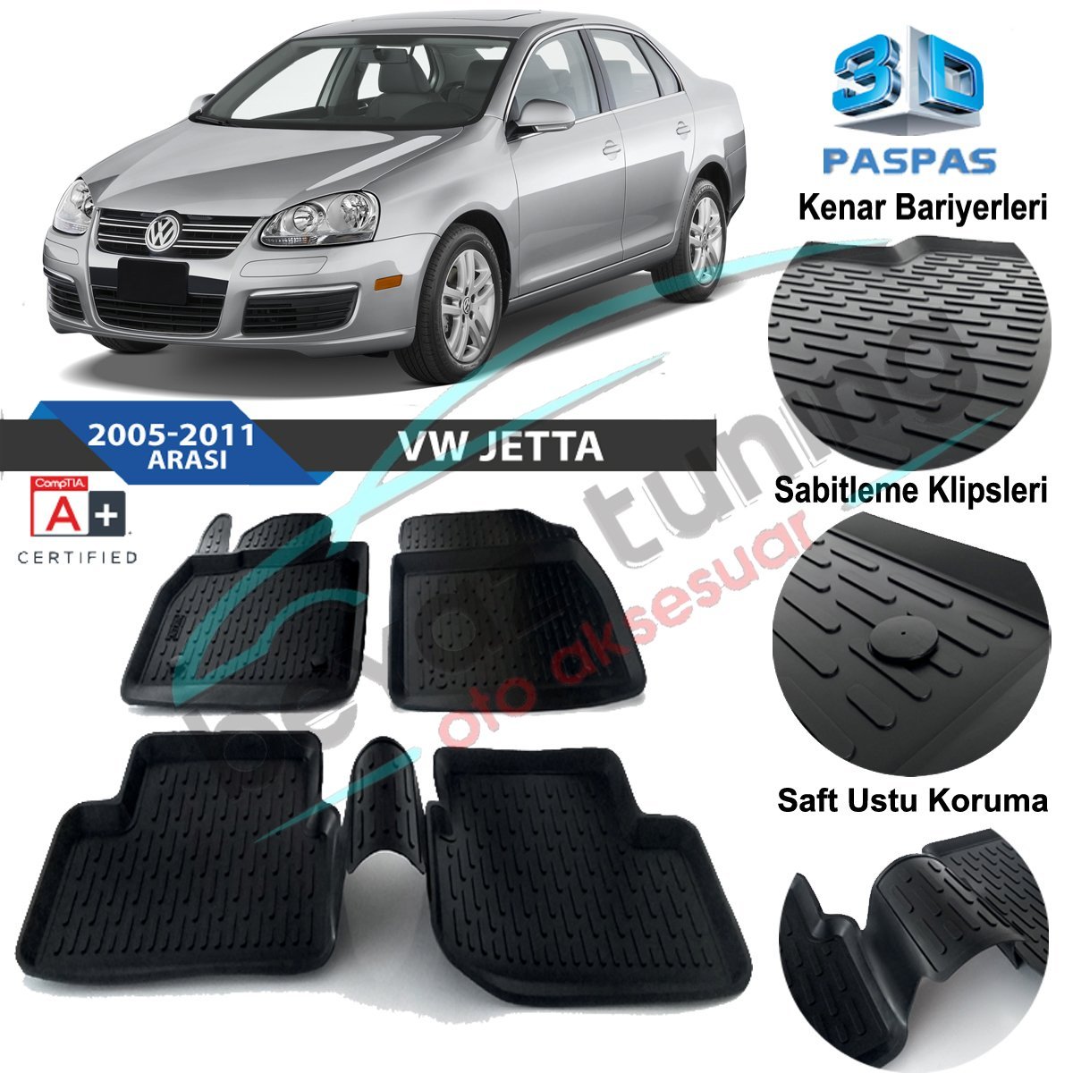 Volkswagen Jetta Havuzlu 3D Paspas Niken Siyah 2005-2010