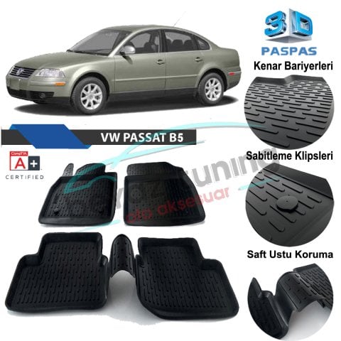 Volkswagen Passat B5 Havuzlu 3D Paspas Niken Siyah 1998-2003