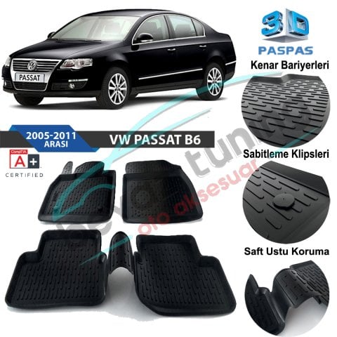 Volkswagen Passat B6 Havuzlu 3D Paspas Niken Siyah 2005-2010