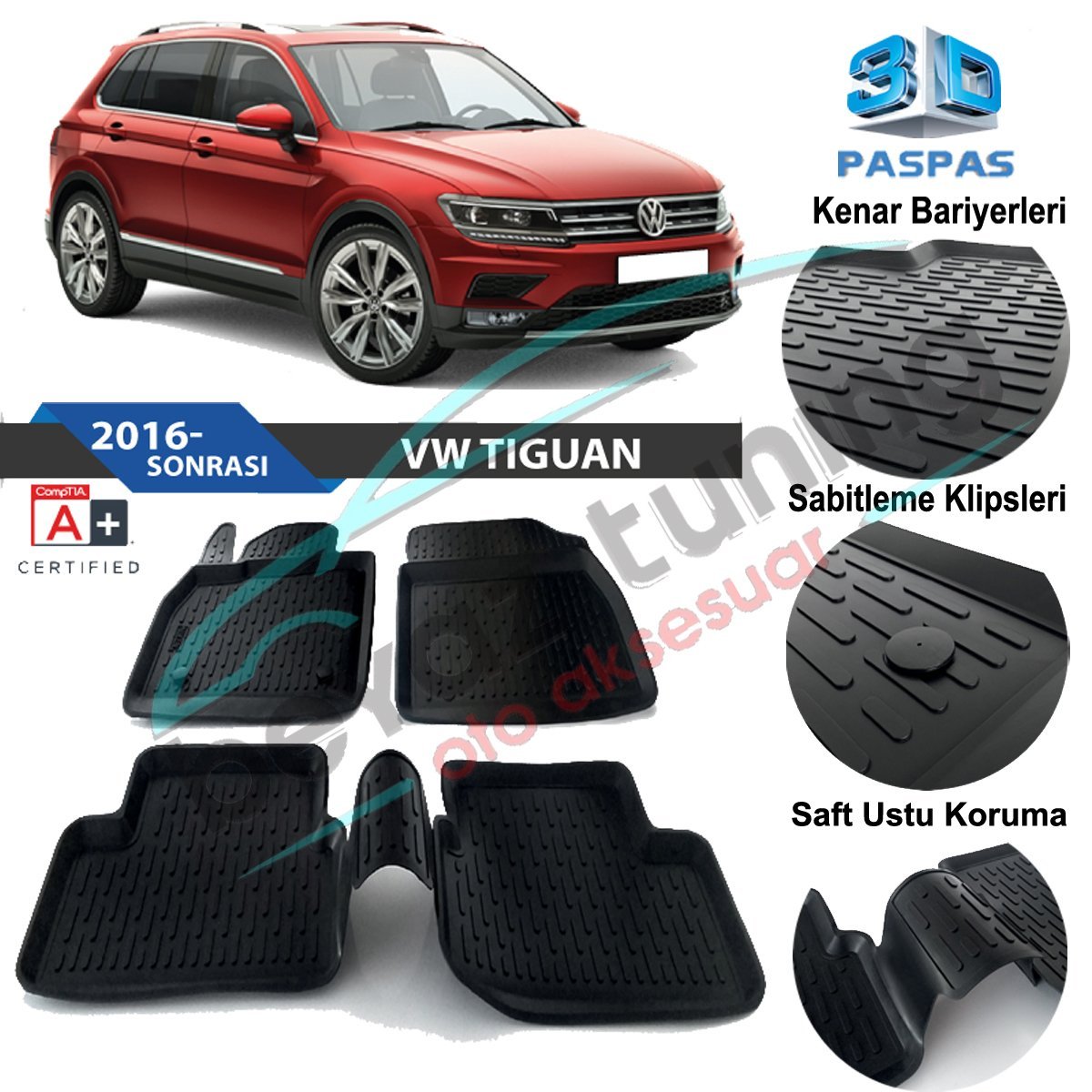 Volkswagen Tiguan Havuzlu 3D Paspas Niken Siyah 2016 Sonrası