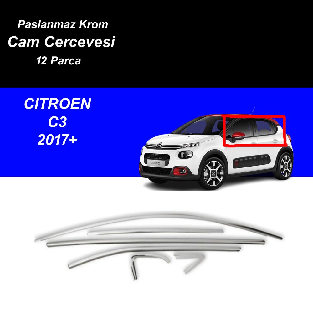 Cıtreon C3 Cam Çıtası Komple Set Çerçevesi Kromu Nikelajı 2017 Sonrası