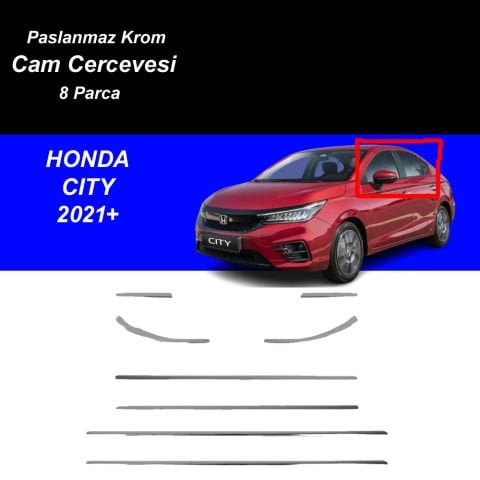 Honda City Alt Cam Çıtası Komple Set Çerçevesi Kromu Nikelajı 2021 Sonrası