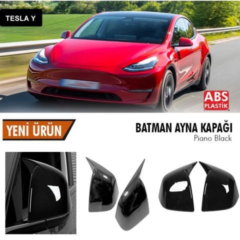 Tesla Yarasa Ayna Kapağı Batman Parlak Siyah Piano Black