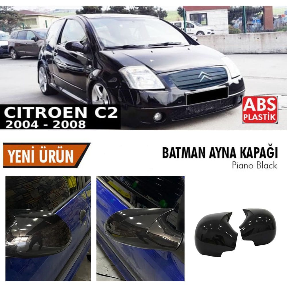 Cıtroen C2 Yarasa Ayna Kapağı Batman Parlak Siyah Piano Black