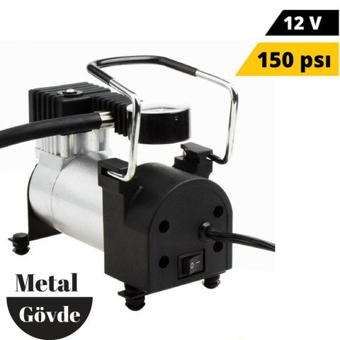 Metal Hava Kompresörü 12 Volt Çelik Gövde