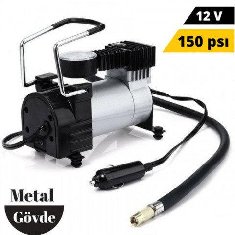 Metal Hava Kompresörü 12 Volt Çelik Gövde
