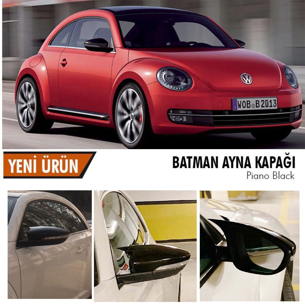 Volkswagen Beetle Yarasa Ayna Kapağı Batman Parlak Siyah Piano Black