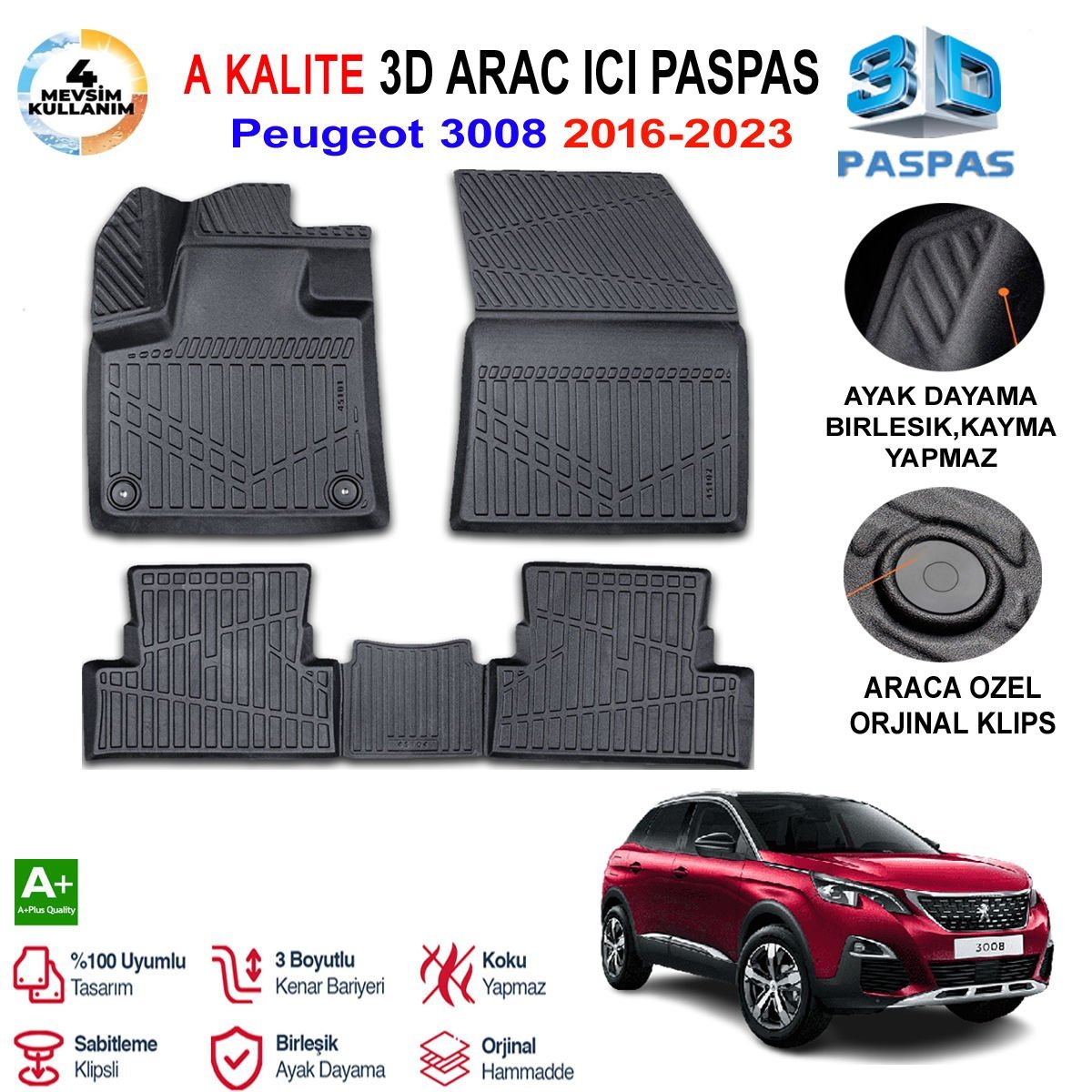 Peugeot 3008 3D Paspas Havuzlu Pro 2016-2023 Arası
