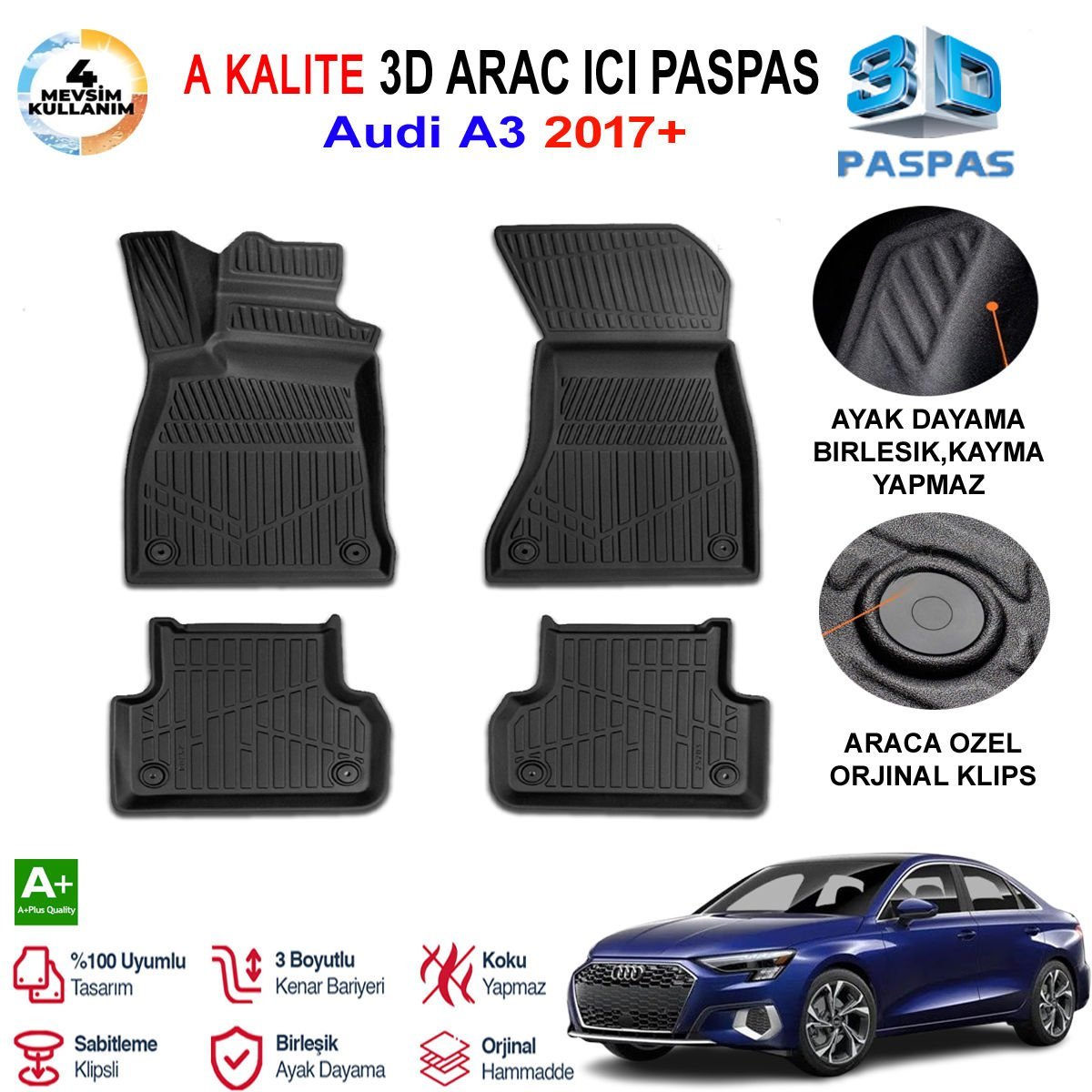 Audi A3 3D Paspas Havuzlu Pro 2017 Sonrası