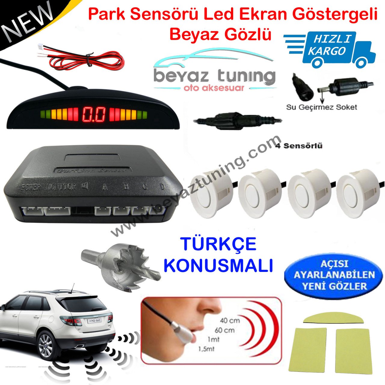 Park Sensörü Led Ekranlı Türkçe Konuşmalı Beyaz