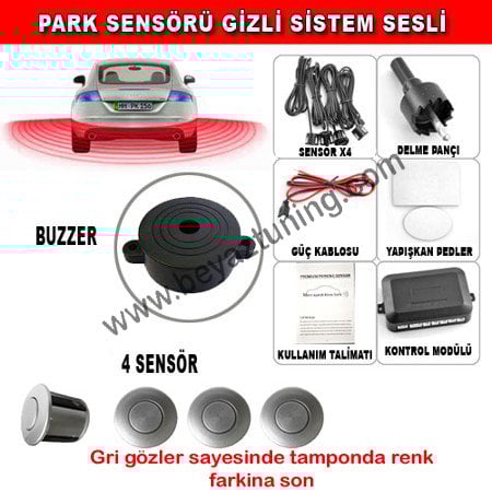 Park Sensörü Sesli Buzzerlı Bib Bib 4 Gözlü Gri