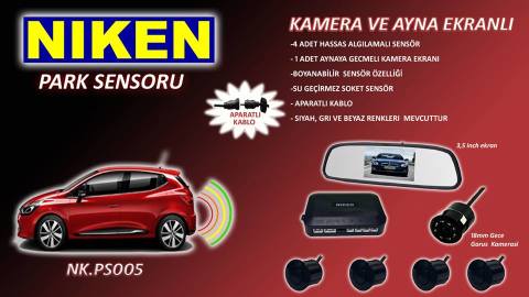 Kameralı Park Sensörü Aynalı 4 Sensörlü Gece Görüşlü