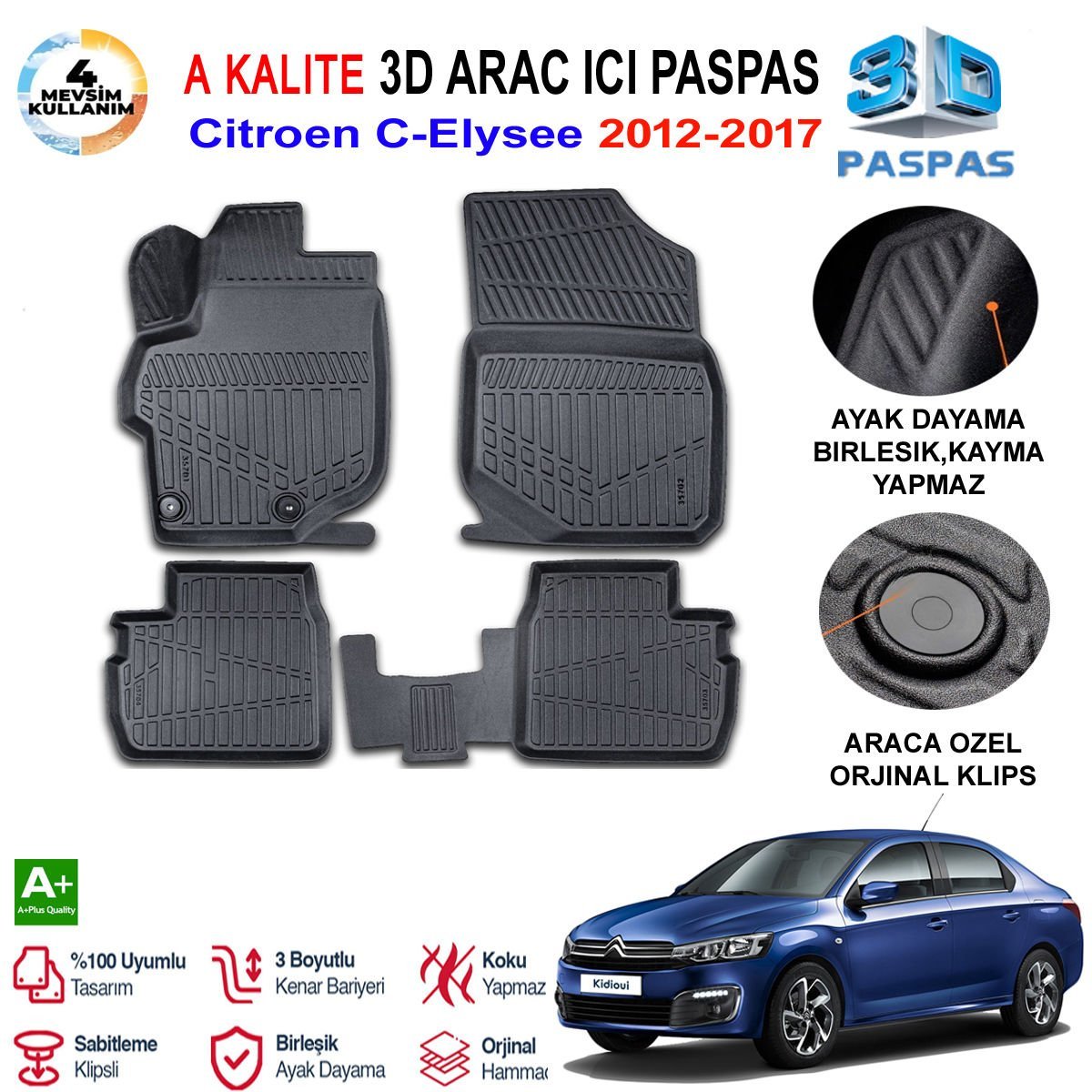 Citroen C-Elysee 3D Paspas Havuzlu Pro 2012-2017 Arası