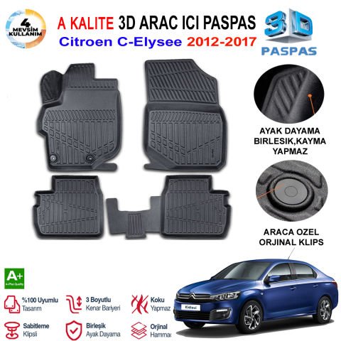 Citroen C-Elysee 3D Paspas Havuzlu Pro 2012-2017 Arası