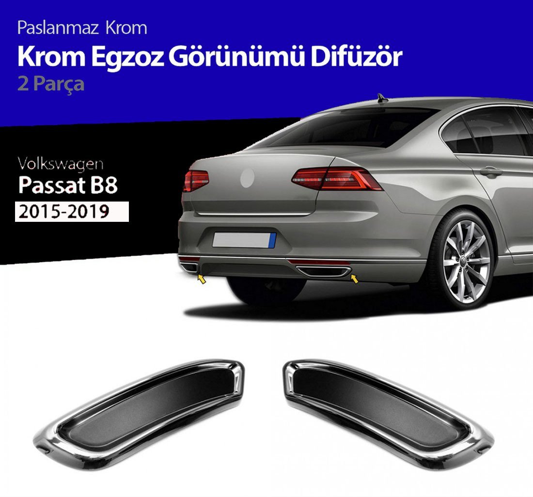 Volkswagen Passat B8 Krom Egzoz Görünümü Difüzör Çıtası 2015-2018
