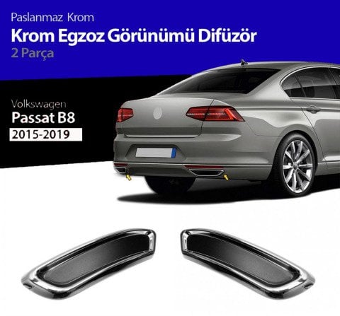 Volkswagen Passat B8 Krom Egzoz Görünümü Difüzör Çıtası 2015-2018