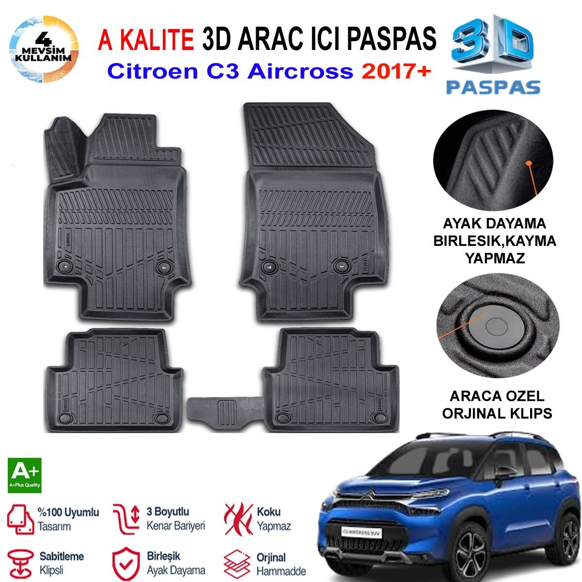 Citroen C3 Aircross 3D Paspas Havuzlu Pro 2016 Sonrası