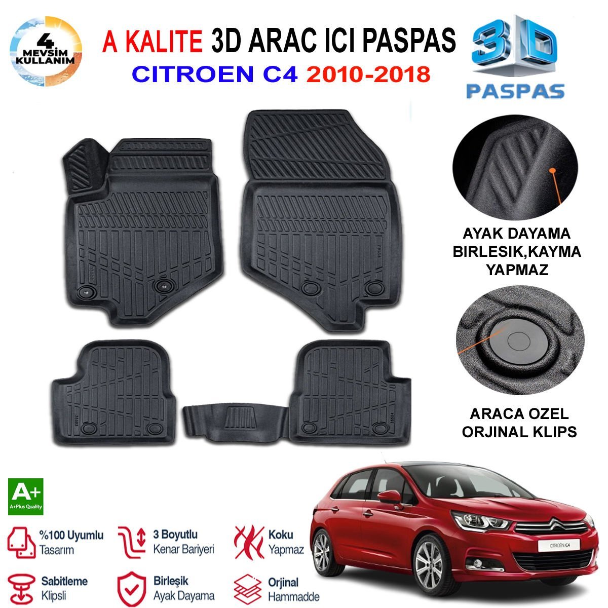 Citroen C4 3D Paspas Havuzlu Pro 2010-2018 Arası