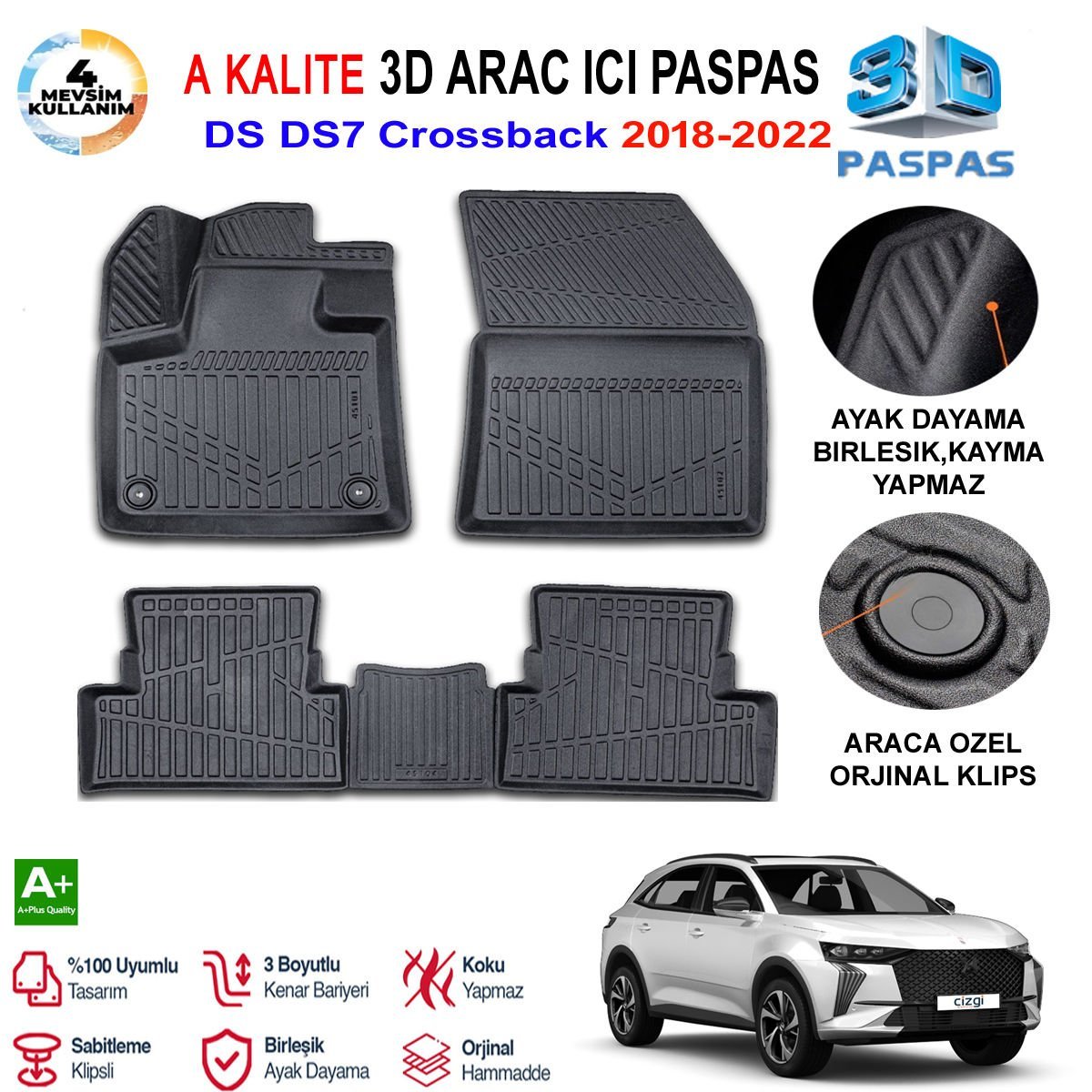 DS DS7 Crossback  3D Paspas Havuzlu Pro 2018-2022 Arası