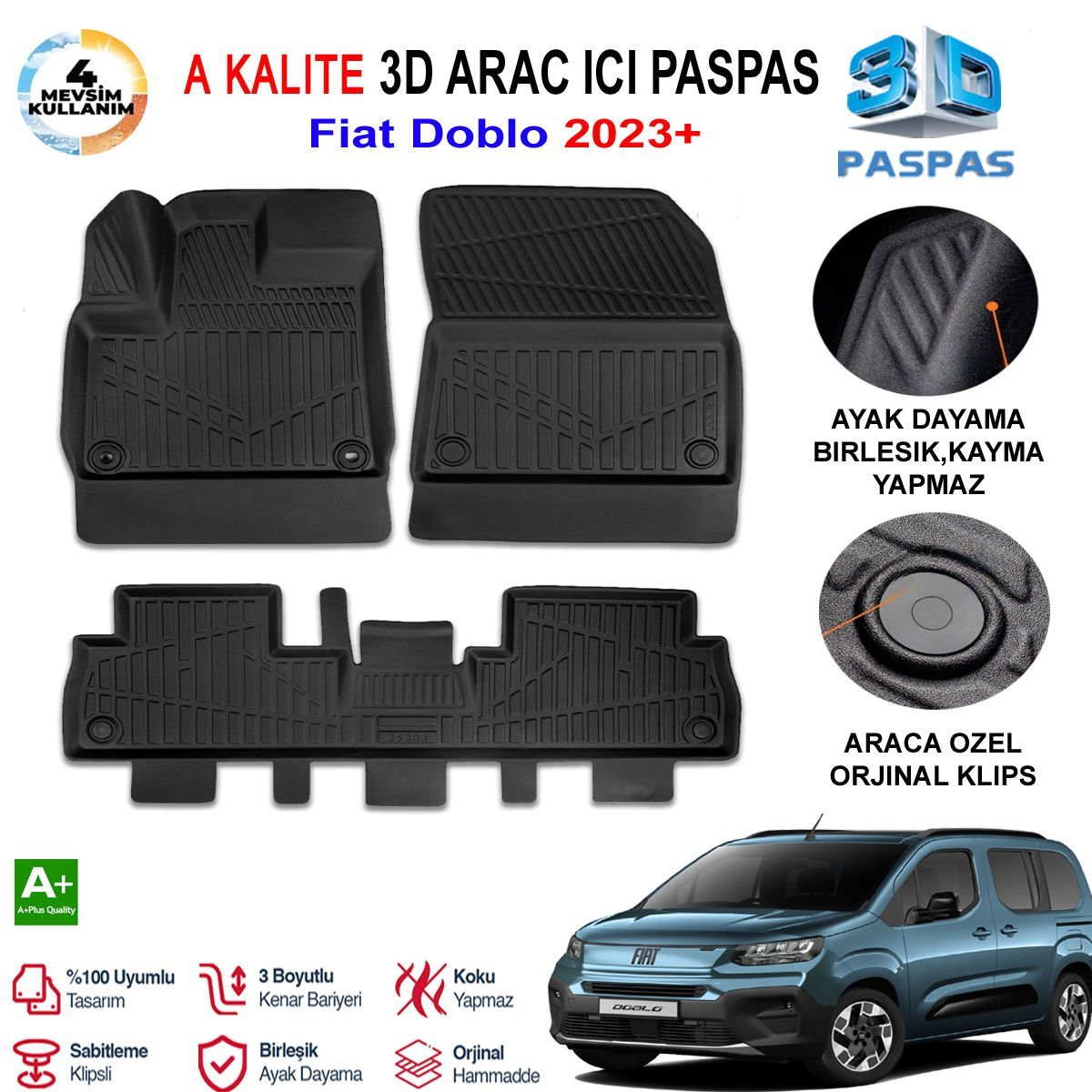 Fiat Doblo 3D Paspas Havuzlu Pro 2023 Sonrası