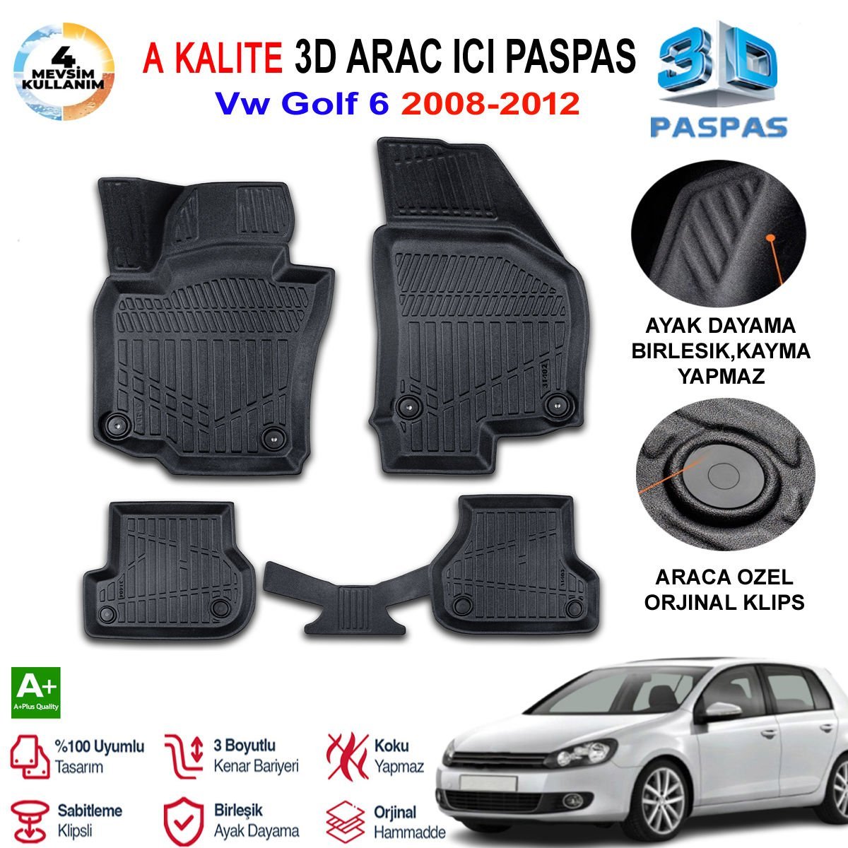 Vw Golf 6 3D Paspas Havuzlu Pro 2008-2012 Arası