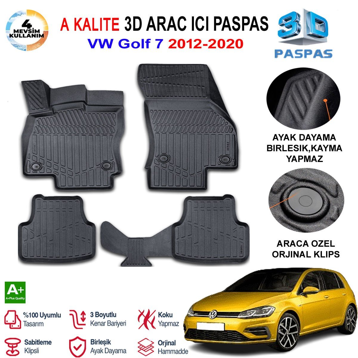 Vw Golf 7 3D Paspas Havuzlu Pro 2012-2020 Arası