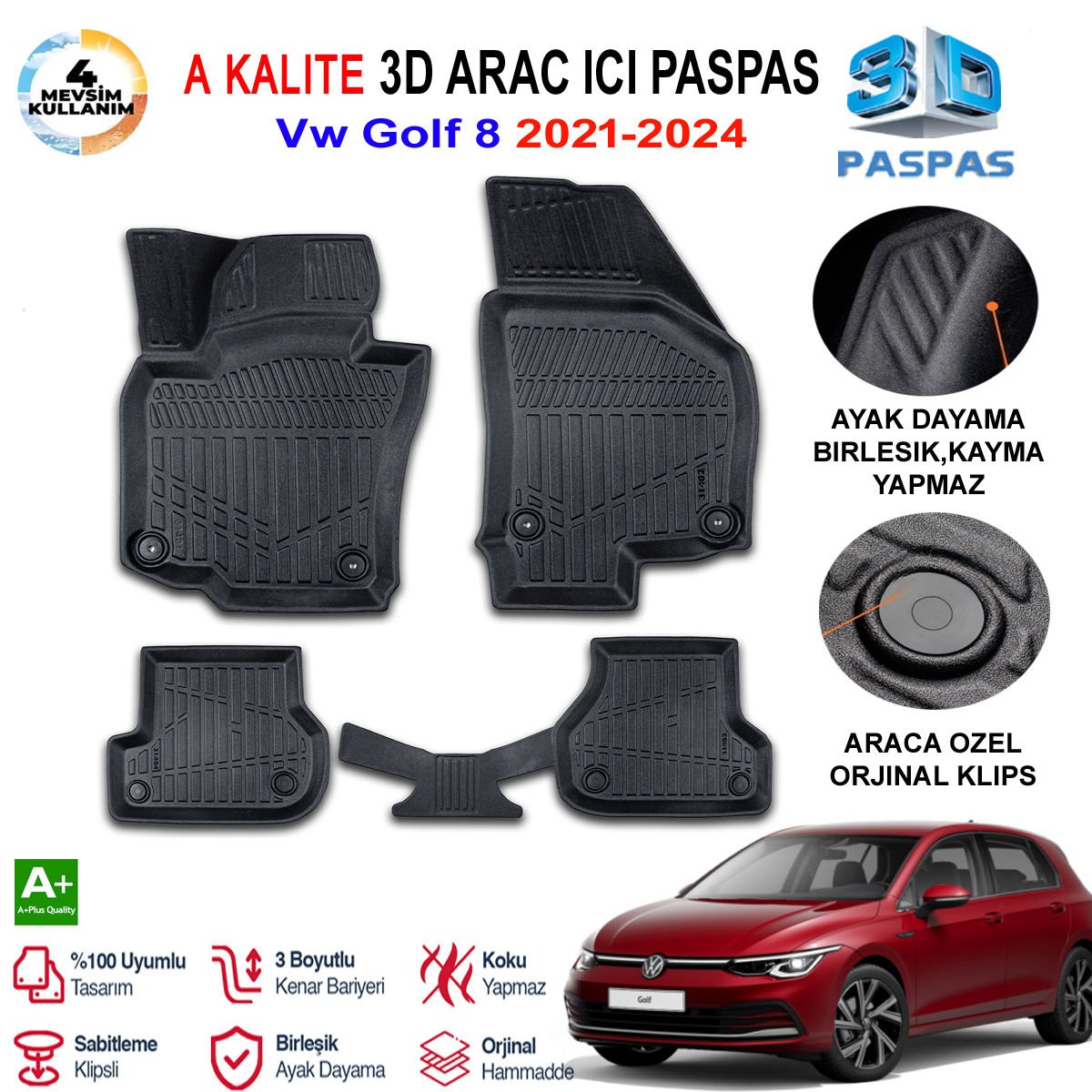 Vw Golf 8 Otomatik 3D Paspas Havuzlu Pro 2021-2024 Arası