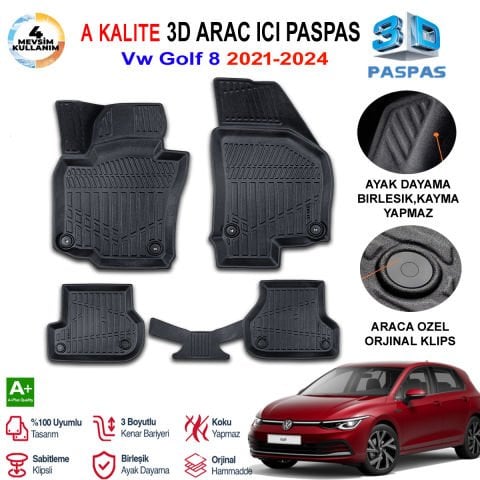 Vw Golf 8 Otomatik 3D Paspas Havuzlu Pro 2021-2024 Arası