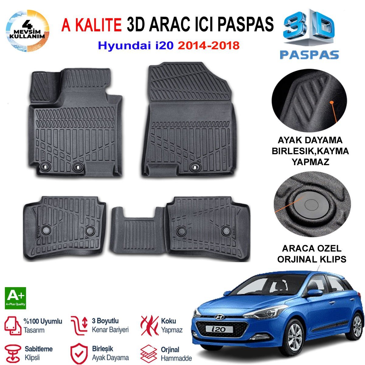 Hyundai İ20 3D Paspas Havuzlu Pro 2014-2018 Arası