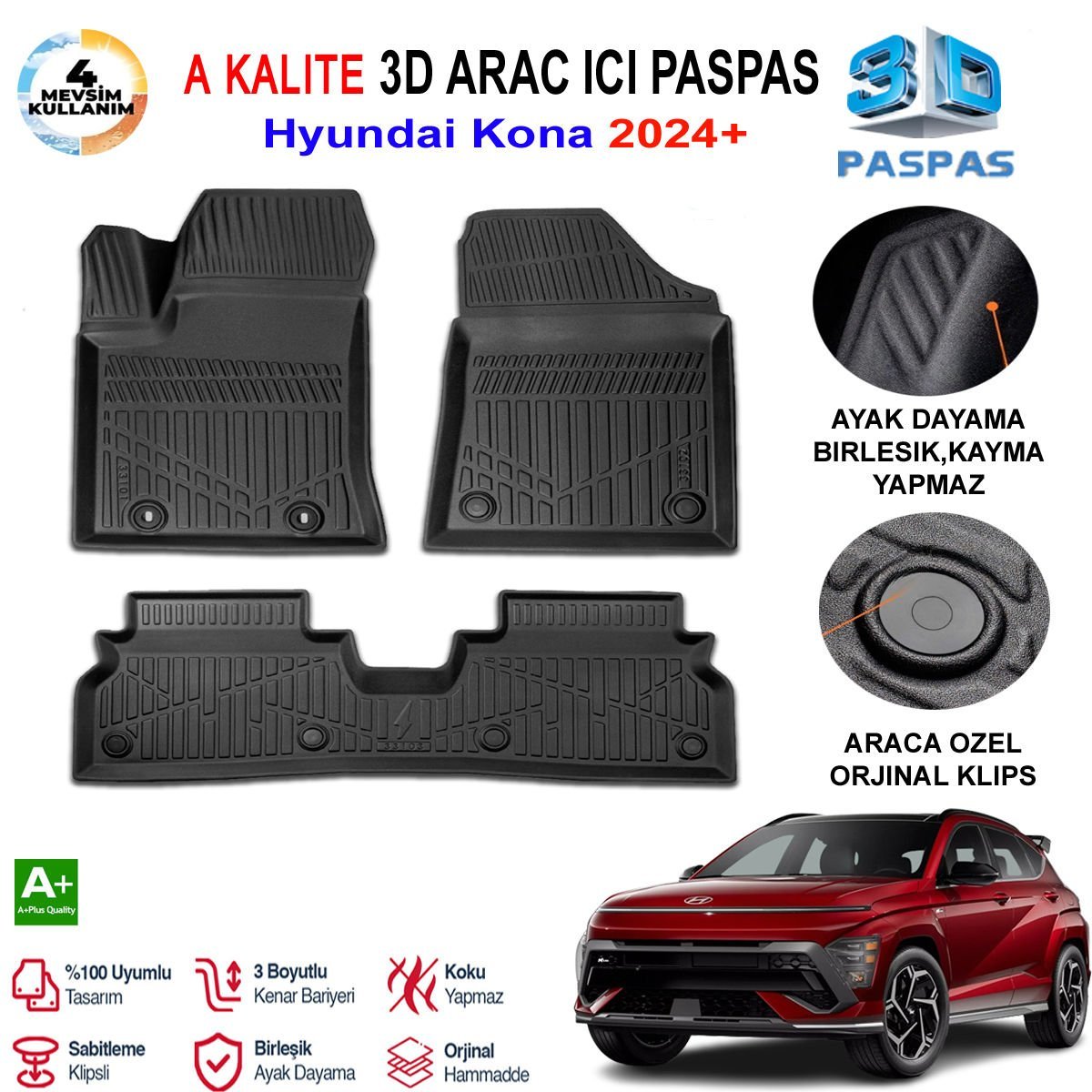 Hyundai Kona 3D Paspas Havuzlu Pro 2024 Sonrası