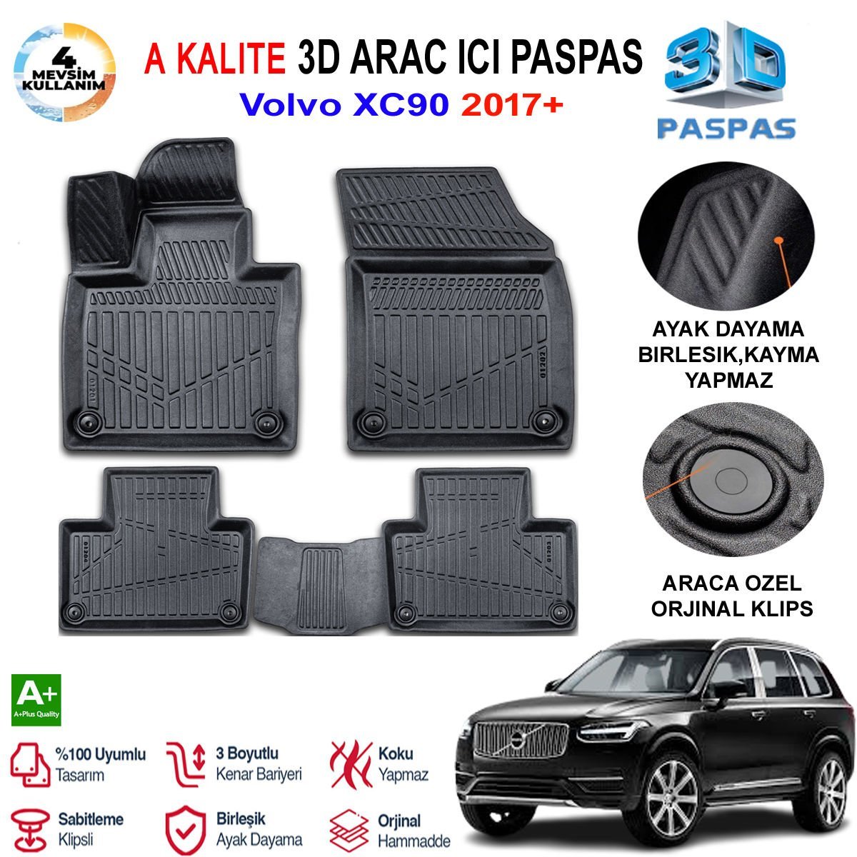 Volvo XC90 3D Paspas Havuzlu Pro 2017 Sonrası