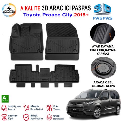 Toyota Proace City 3D Paspas Havuzlu Pro 2018 Sonrası