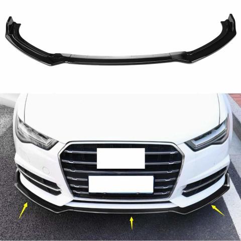 Audi A6 Ön Tampon Altı Lip Plastik Kulaklı Parlak Siyah 3 Parça