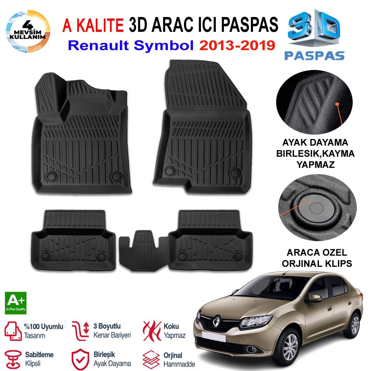 Renault Symbol 3D Paspas Havuzlu Pro 2013-2019 Arası