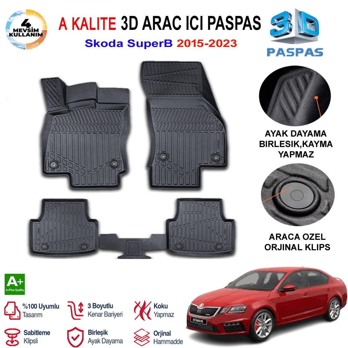 Skoda Super B 3D Paspas Havuzlu Pro 2015-2023 Arası