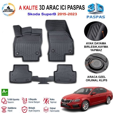 Skoda Super B 3D Paspas Havuzlu Pro 2015-2023 Arası