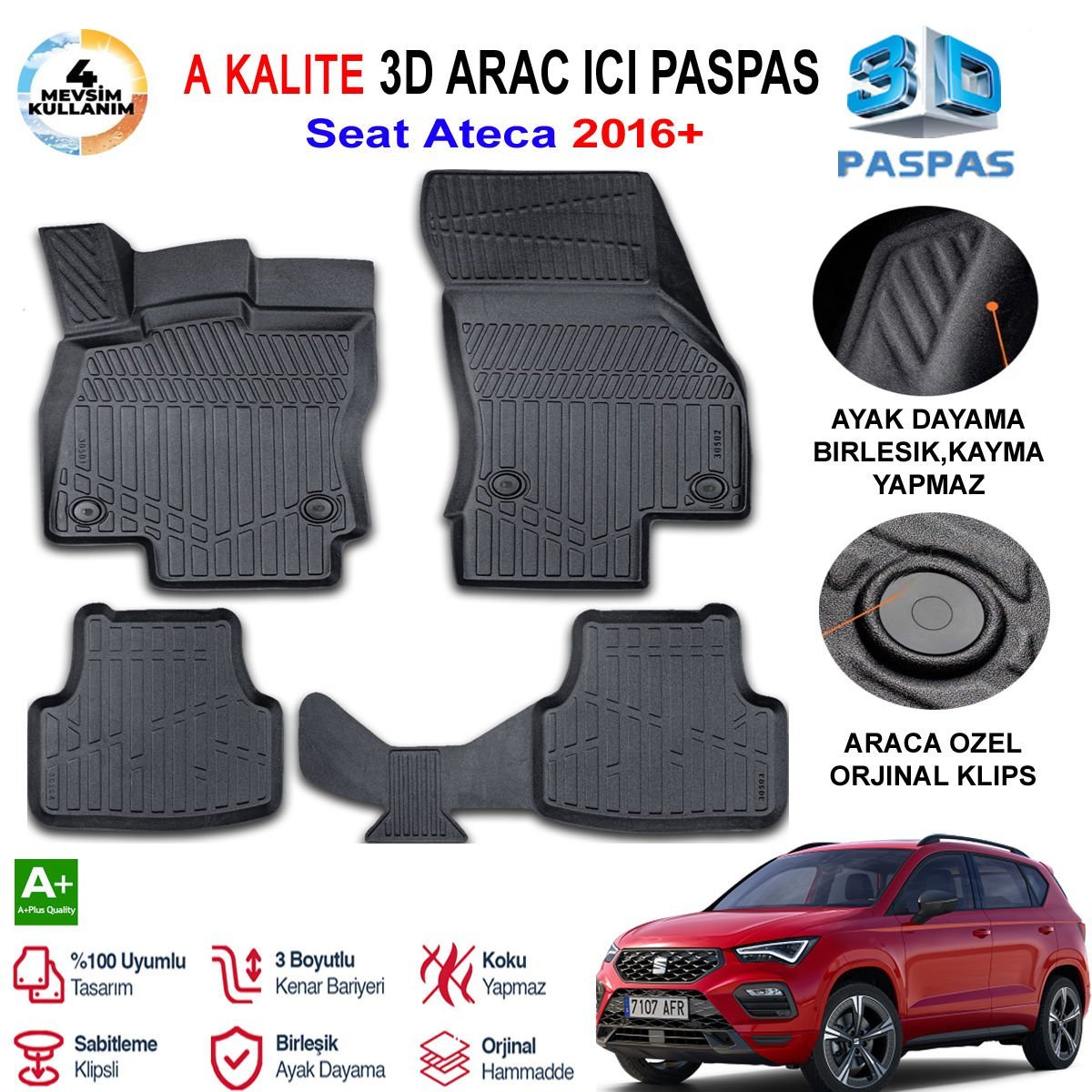 Seat Ateca 3D Paspas Havuzlu Pro 2016 Sonrası