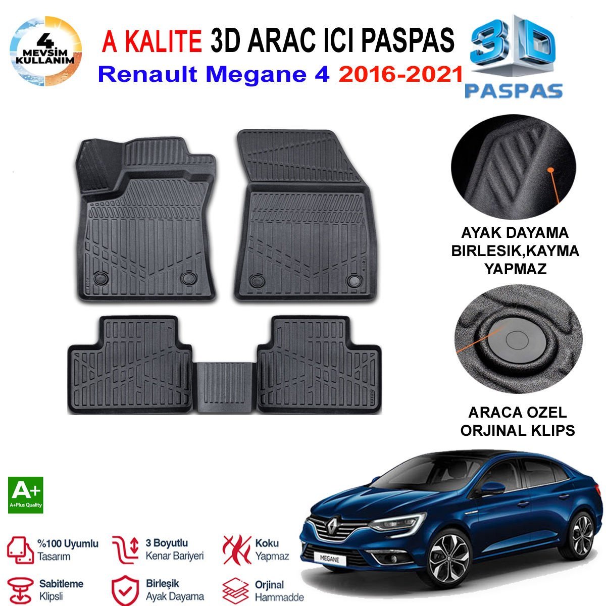 Renault Megane 4 3D Paspas Havuzlu Pro 2016-2021 Arası