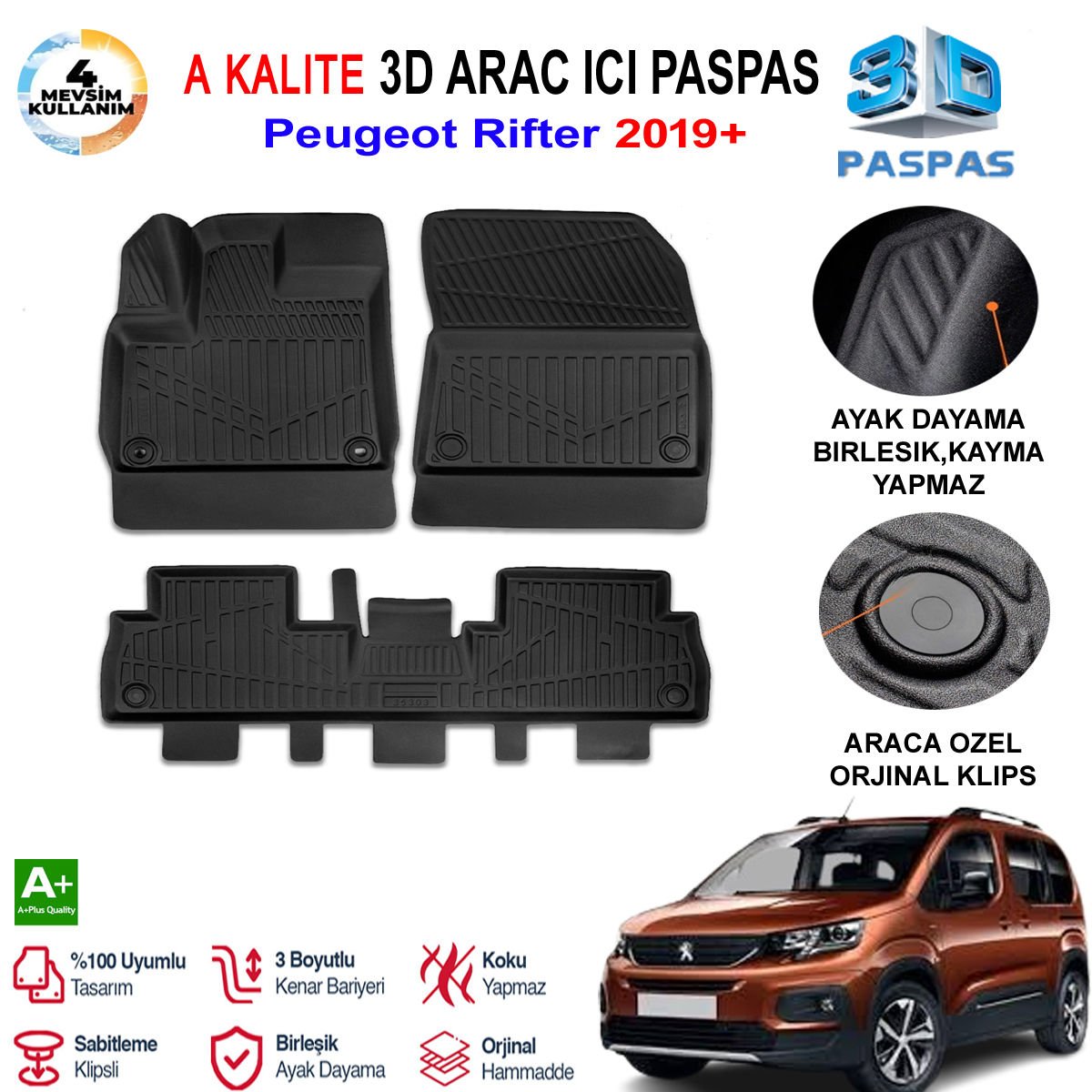 Peugeot Rifter 3D Paspas Havuzlu Pro 2019 Sonrası