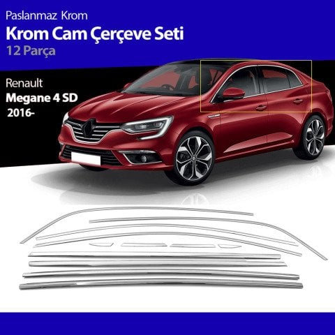Renault Megane 4 Cam Çıtası Kromu Çerçevesi Komple Set 12 Parça