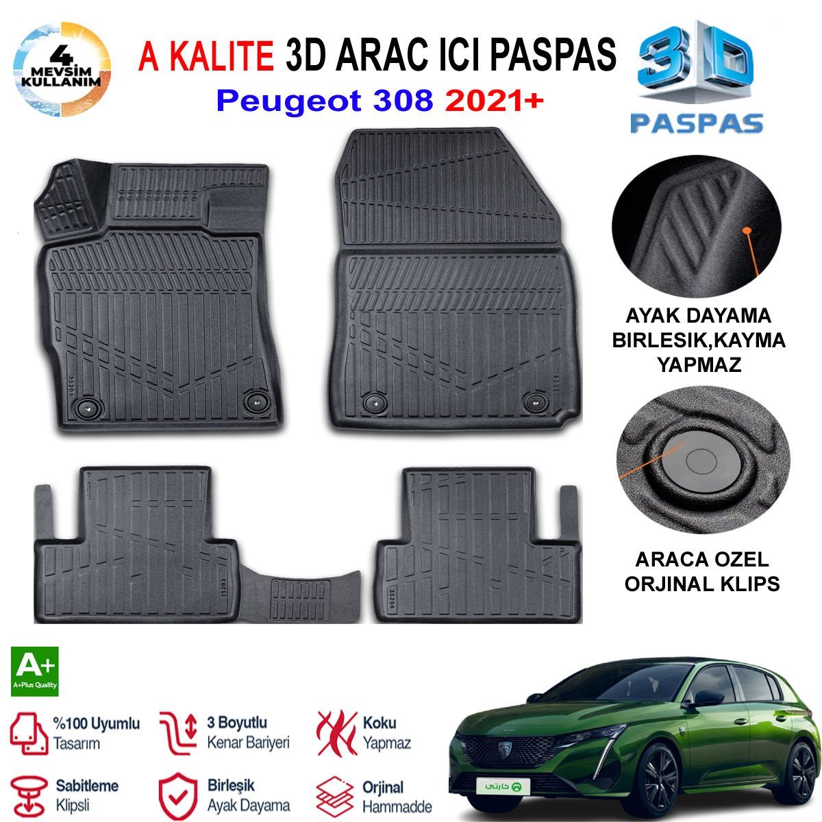 Peugeot 308 3D Paspas Havuzlu Pro 2021 Sonrası
