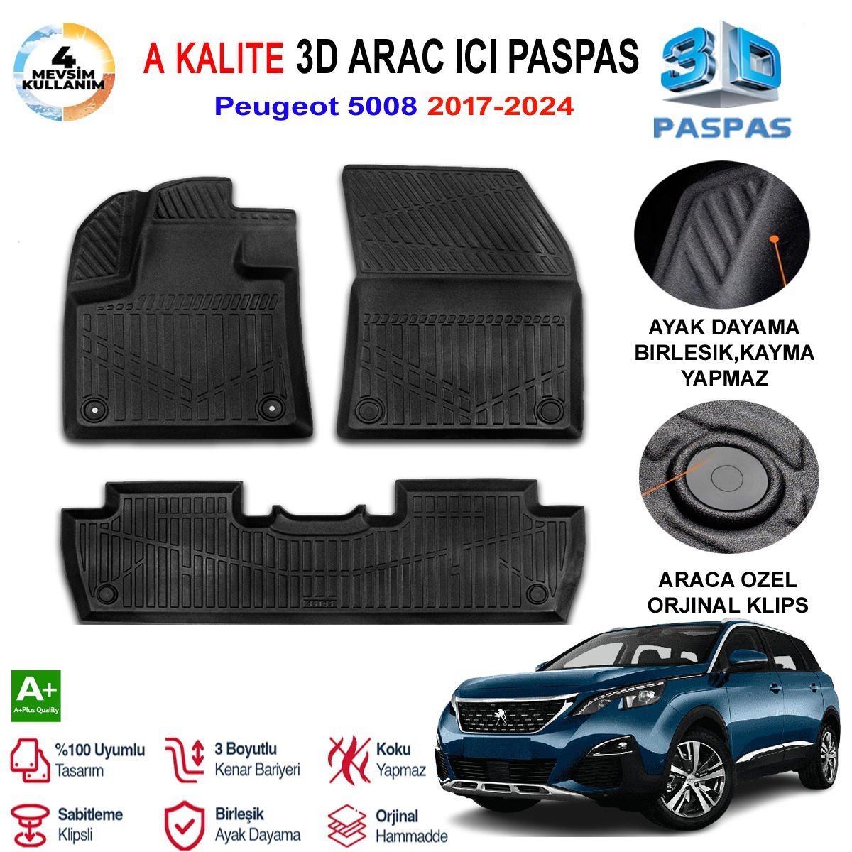 Peugeot 5008 3D Paspas Havuzlu Pro 2017-2024 Arası