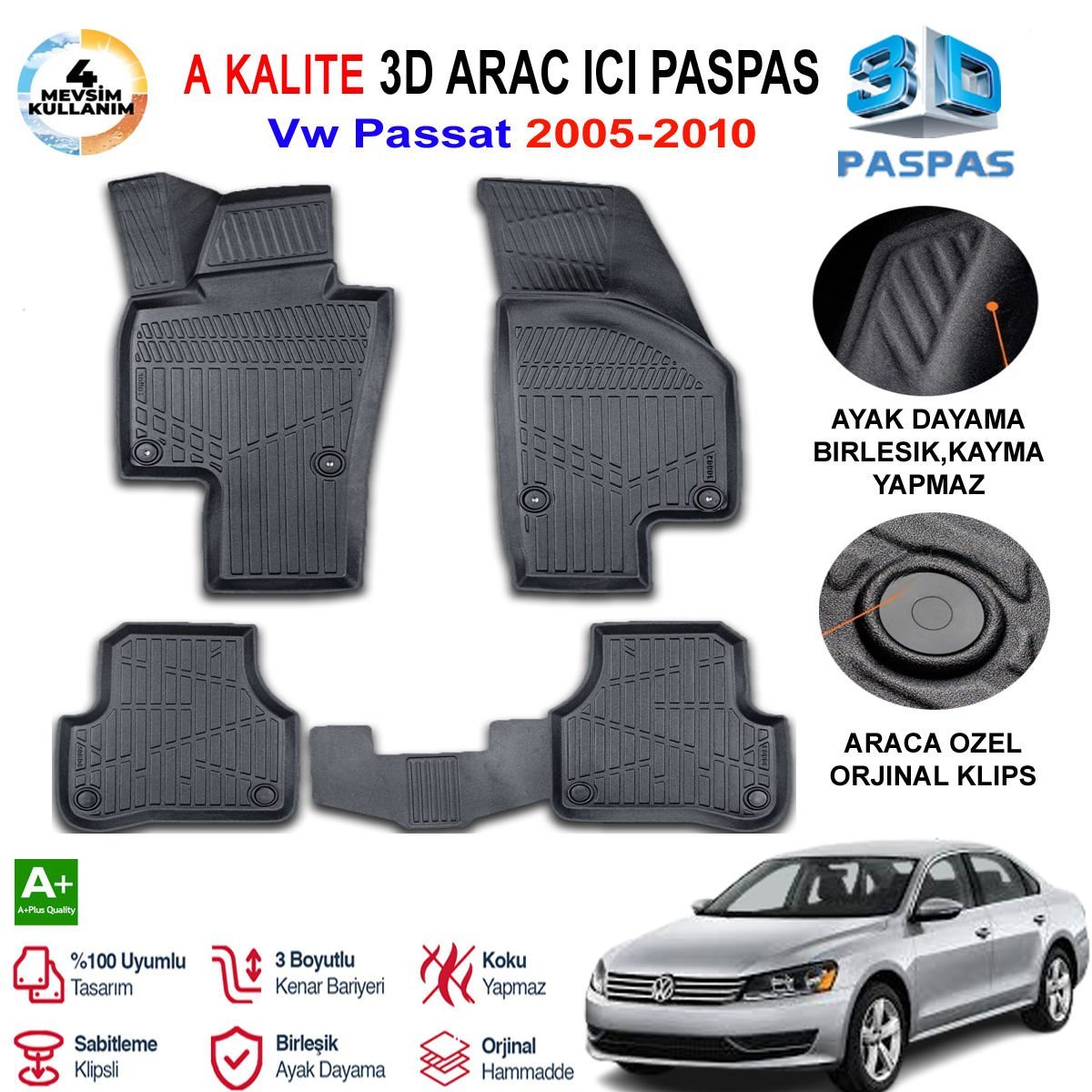 Vw Passat 3D Paspas Havuzlu Pro 2005-2010 Arası