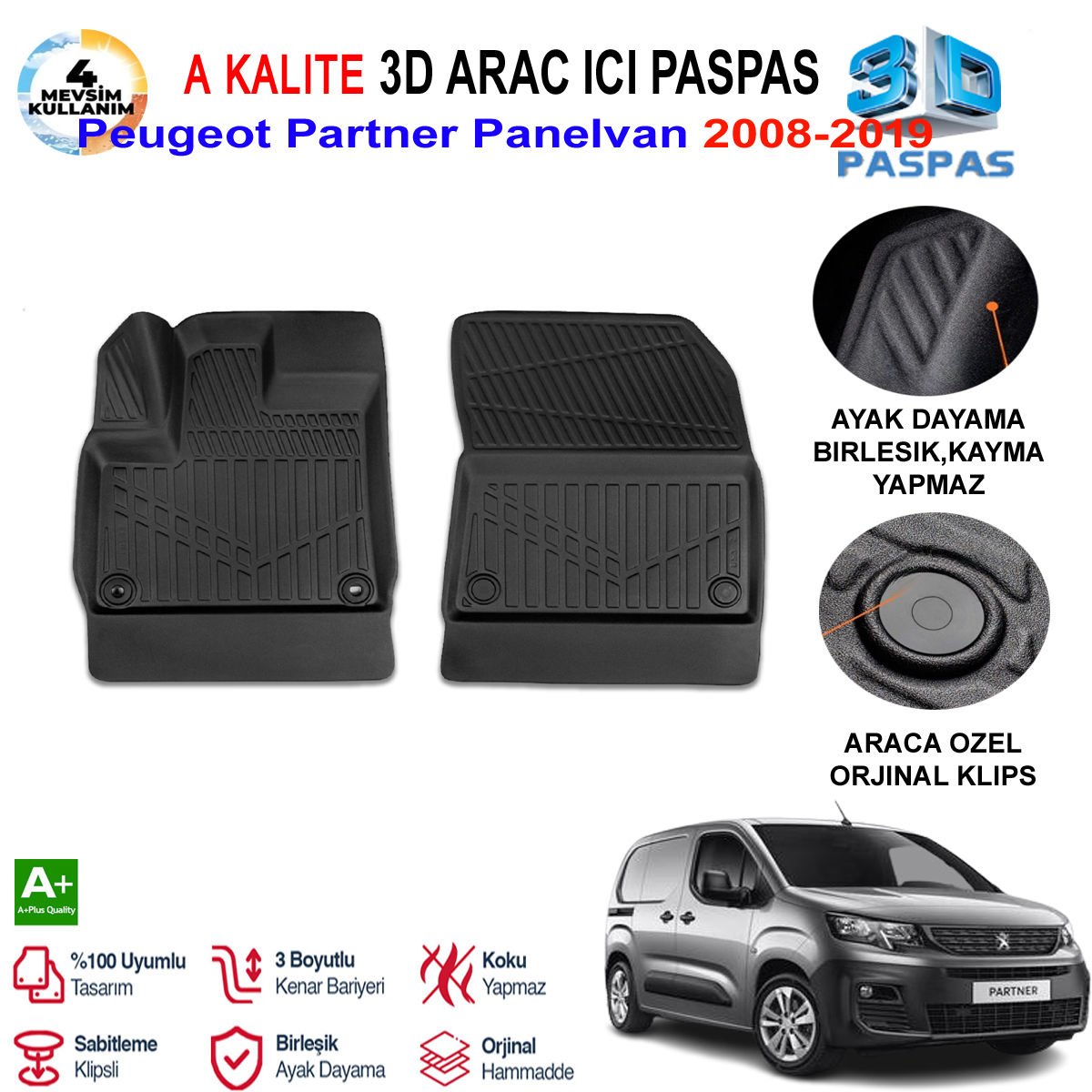 Peugeot Partner Panelvan 3D Paspas Havuzlu Pro 2008-2019 Arası