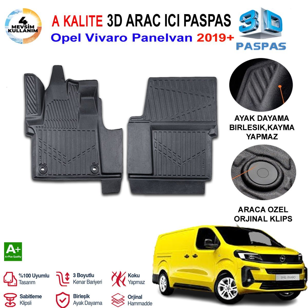 Opel Vivaro Panelvan 3D Paspas Havuzlu Pro 2019 Sonrası